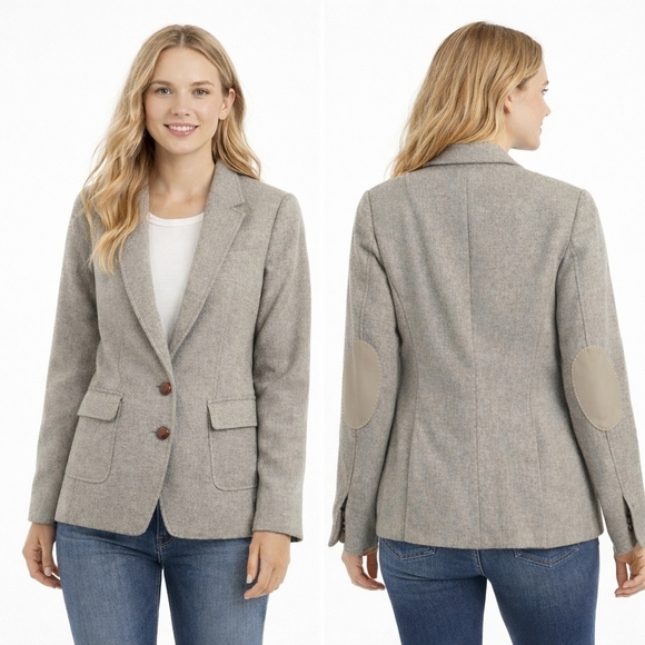 Banana Republic Jackets & Blazers - Banana Republic Y2K Gray Wool Blend Blazer Elbow Patch Preppy Academia Size 10 M